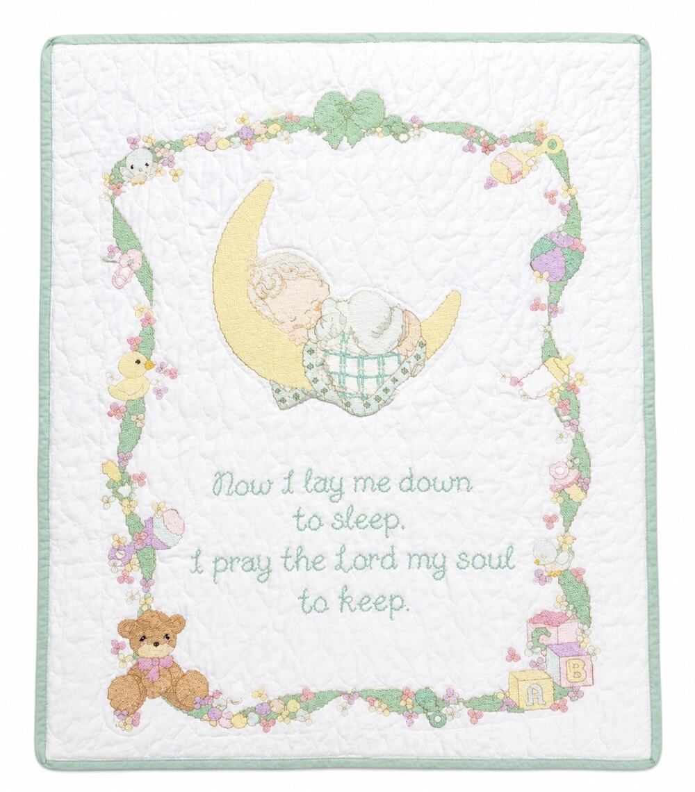 Vintage Precious Moments Cross Stitch Handmade Quilt Now I Lay Me Down 40”X32”